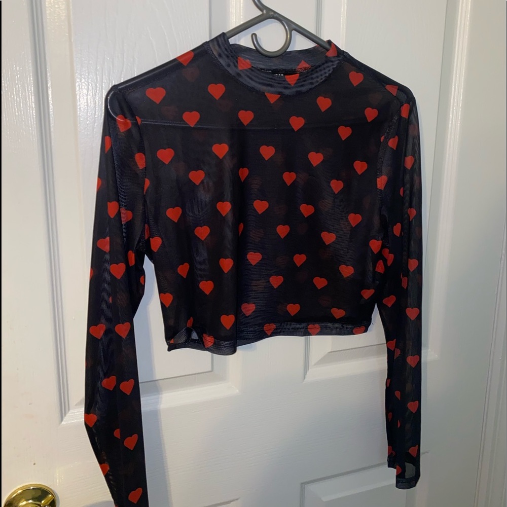 Mesh Black Hearts Crop Top
